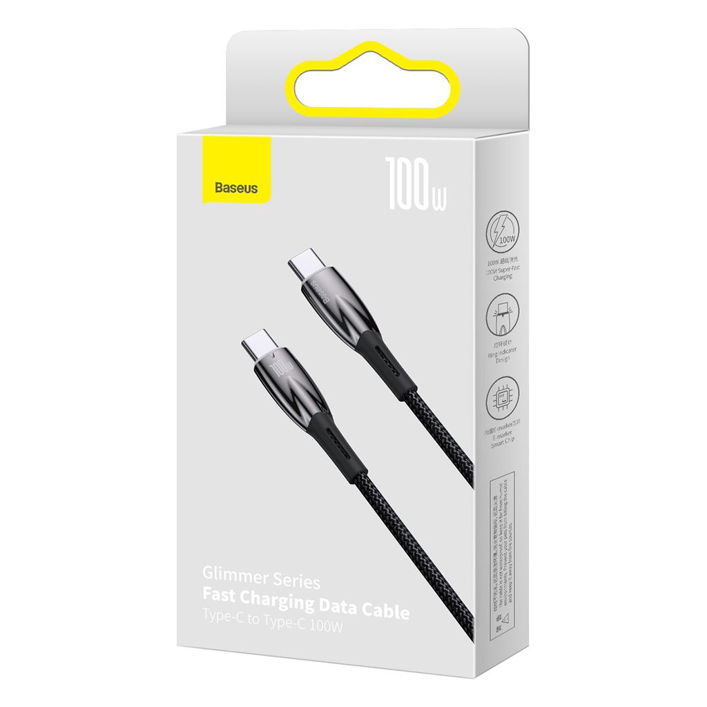 Baseus Glimmer Series Fast Charging Cable USB-C 480Mbps PD 100W 2m Sort