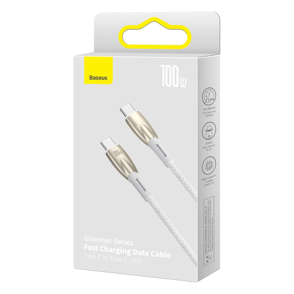Baseus CADH000802 USB-C til USB-C PD kabel 100W 2m – hvit