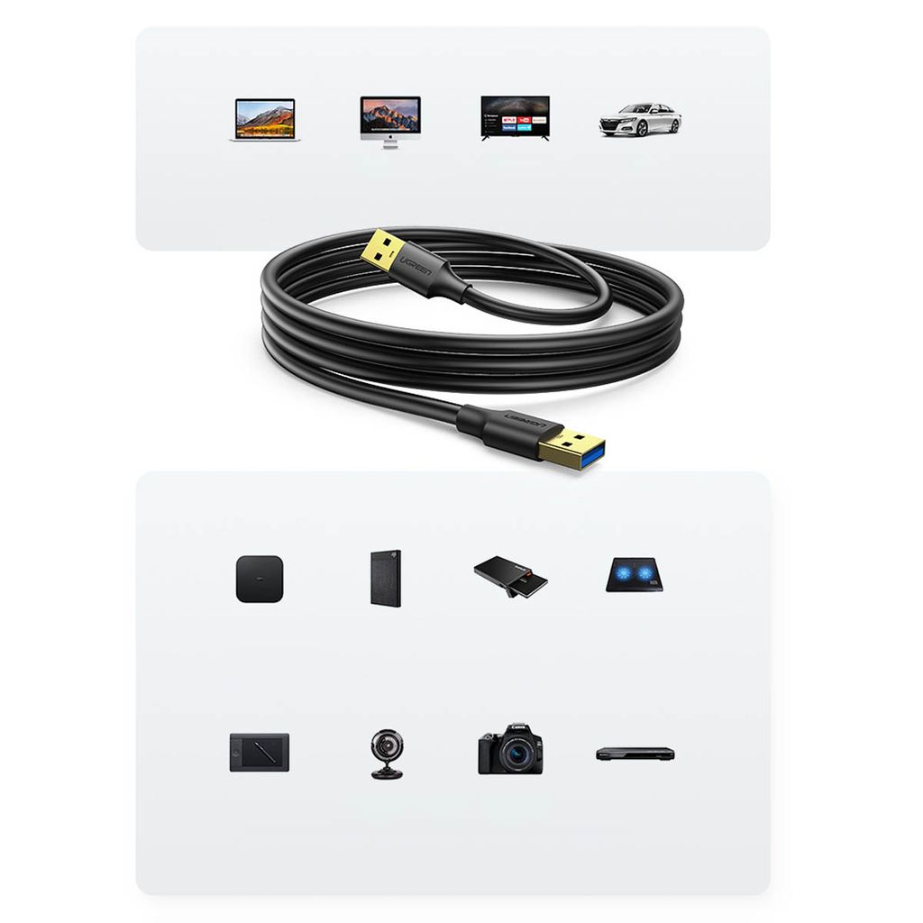 Ugreen US128 10369 USB-A 3.0 kabel 0,5m – svart