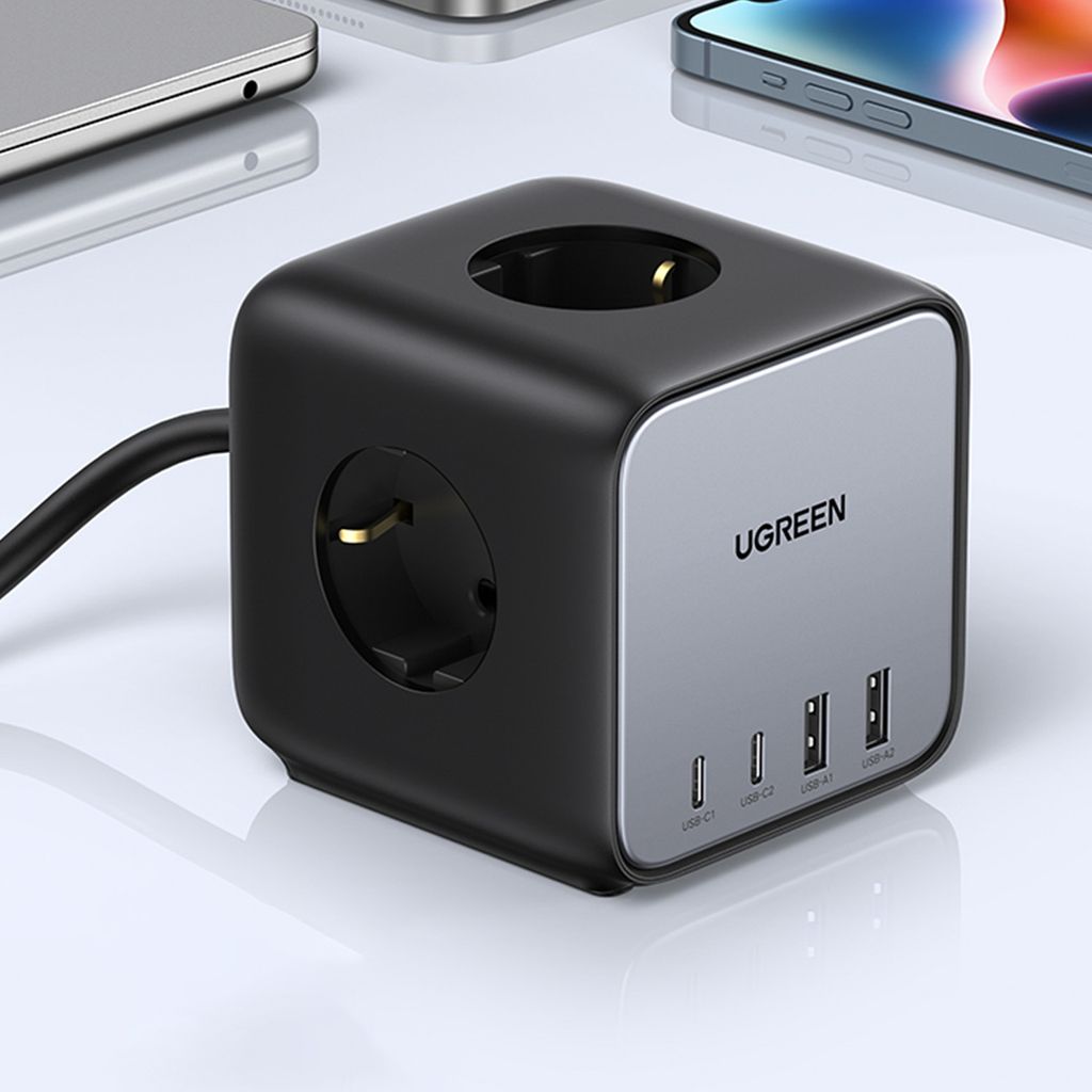 Ugreen cube power strip 65W USB / USB C + 3x AC socket musta (CD268)