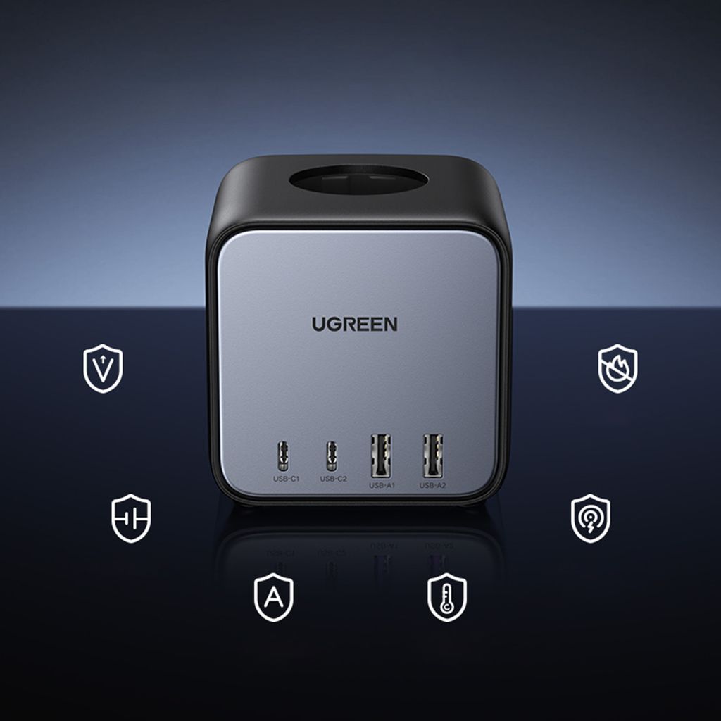 Ugreen cube power strip 65W USB / USB C + 3x AC socket musta (CD268)