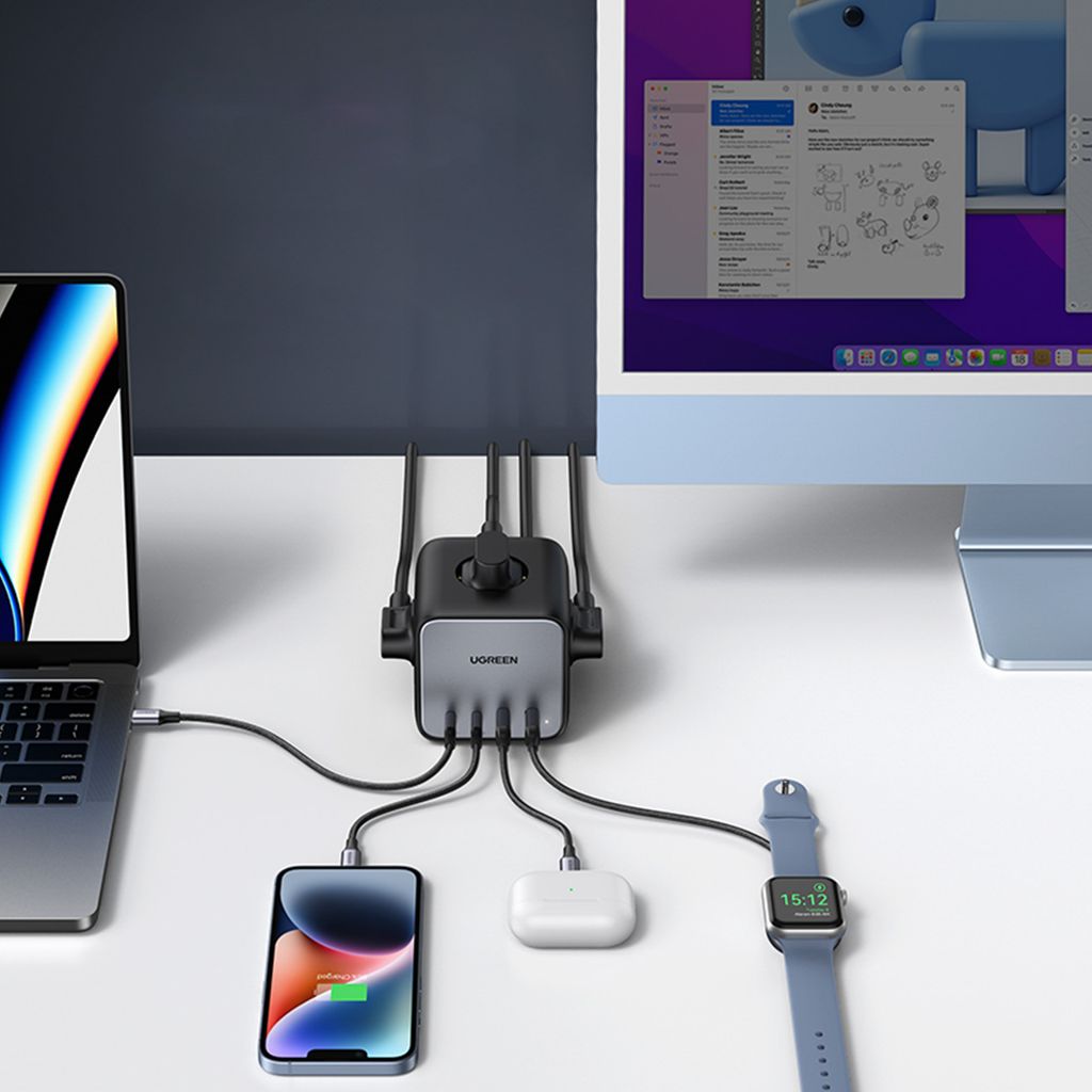 Ugreen cube power strip 65W USB / USB C + 3x AC socket musta (CD268)