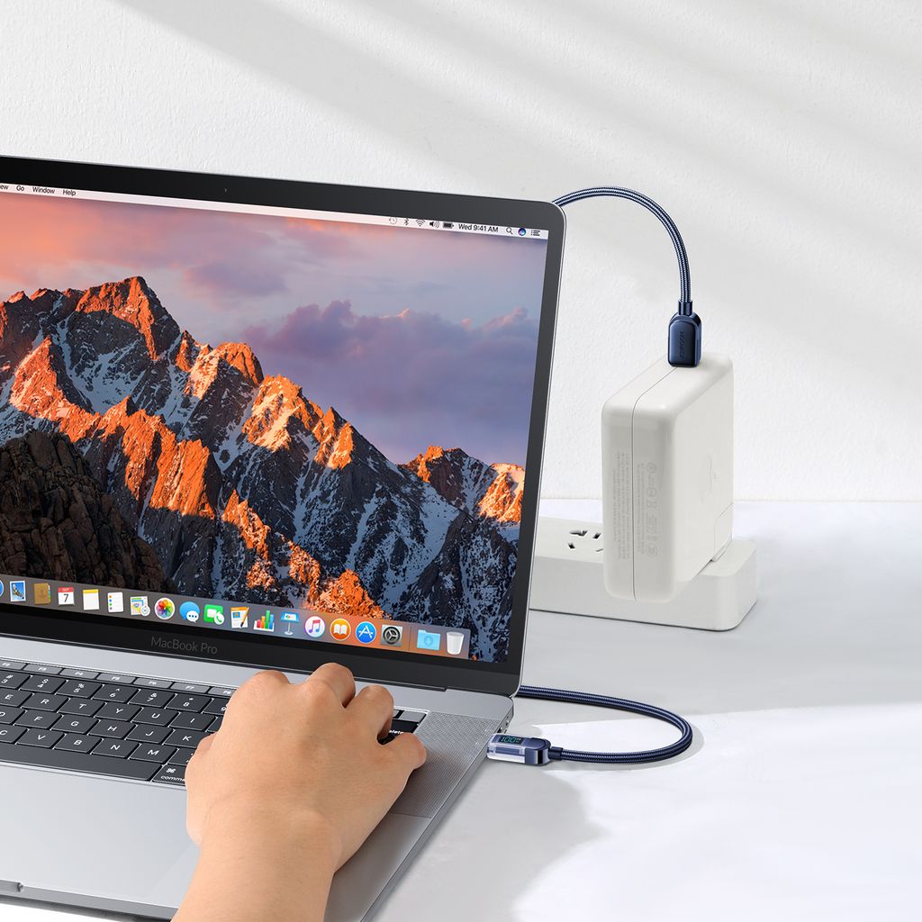 Joyroom A4 USB-C / USB-C 100W 1.2m kabel med display - blå