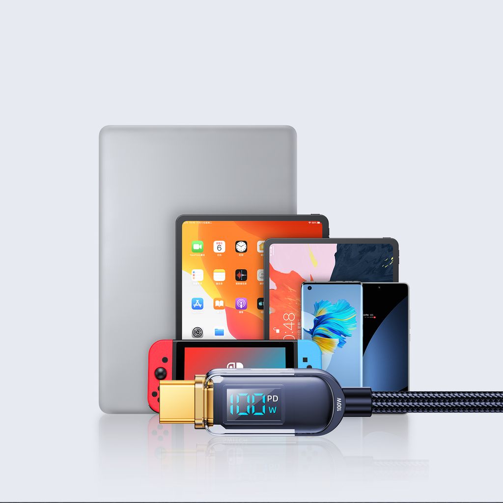 Joyroom A4 USB-C / USB-C 100W 1.2m kabel med display - blå