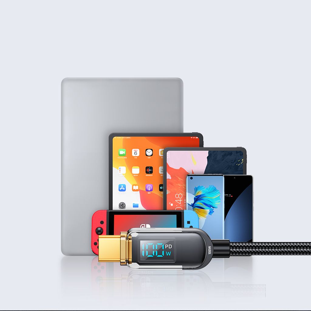 Joyroom A4 USB-C / USB-C 100W 1.2m kabel med display – Sort