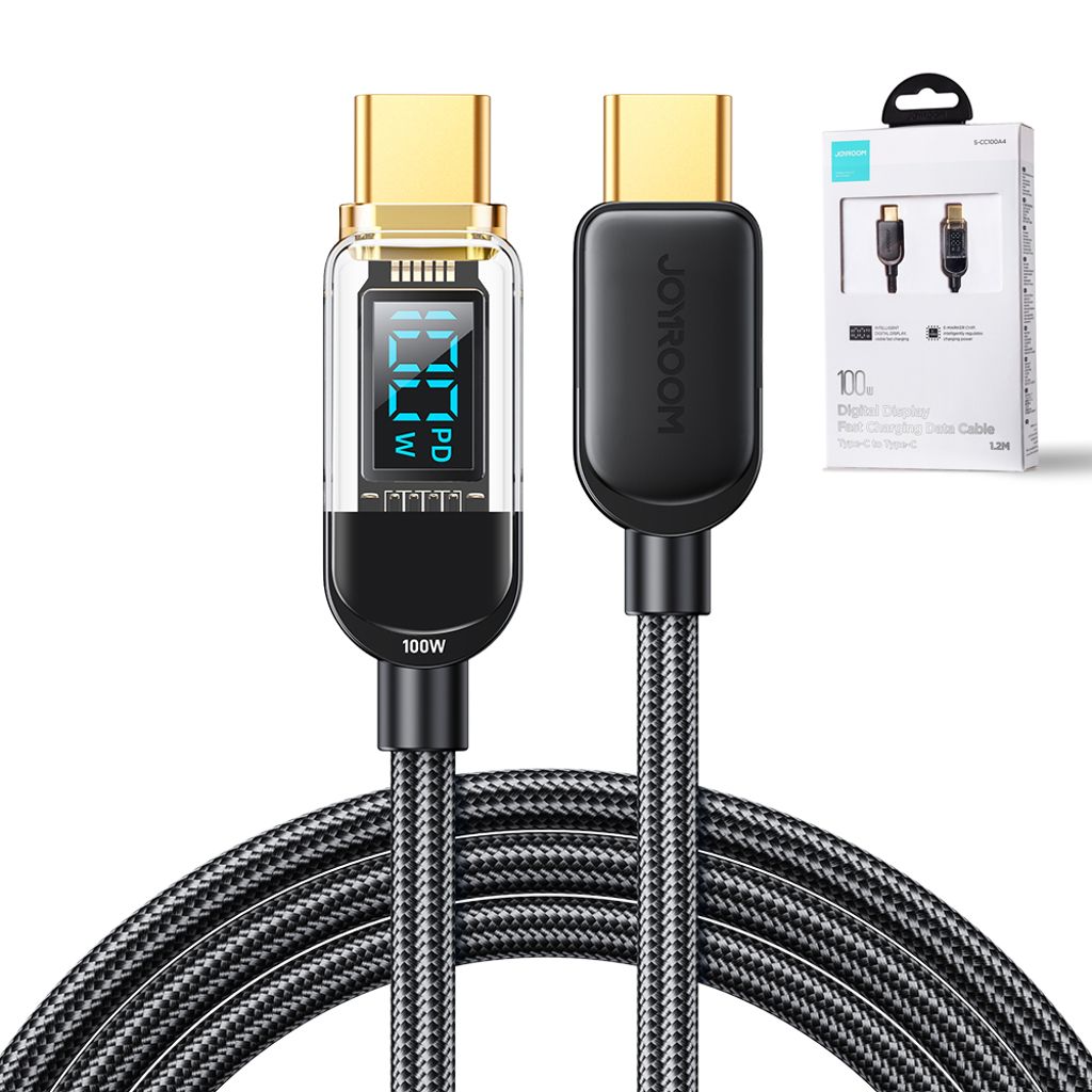 Joyroom A4 USB-C / USB-C 100W 1.2m kabel med display – Sort