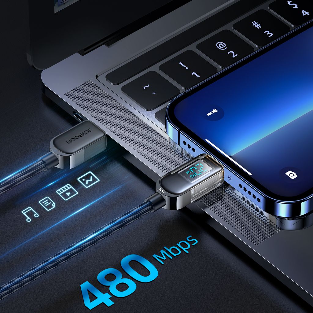 Joyroom A4 USB-C / Lightning kabel 20W 1.2m med display - sort