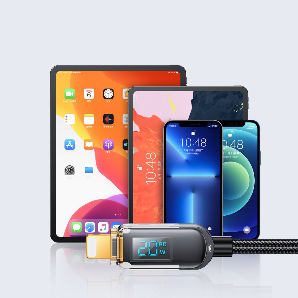 Joyroom A4 USB-C / Lightning kabel 20W 1.2m med display - sort