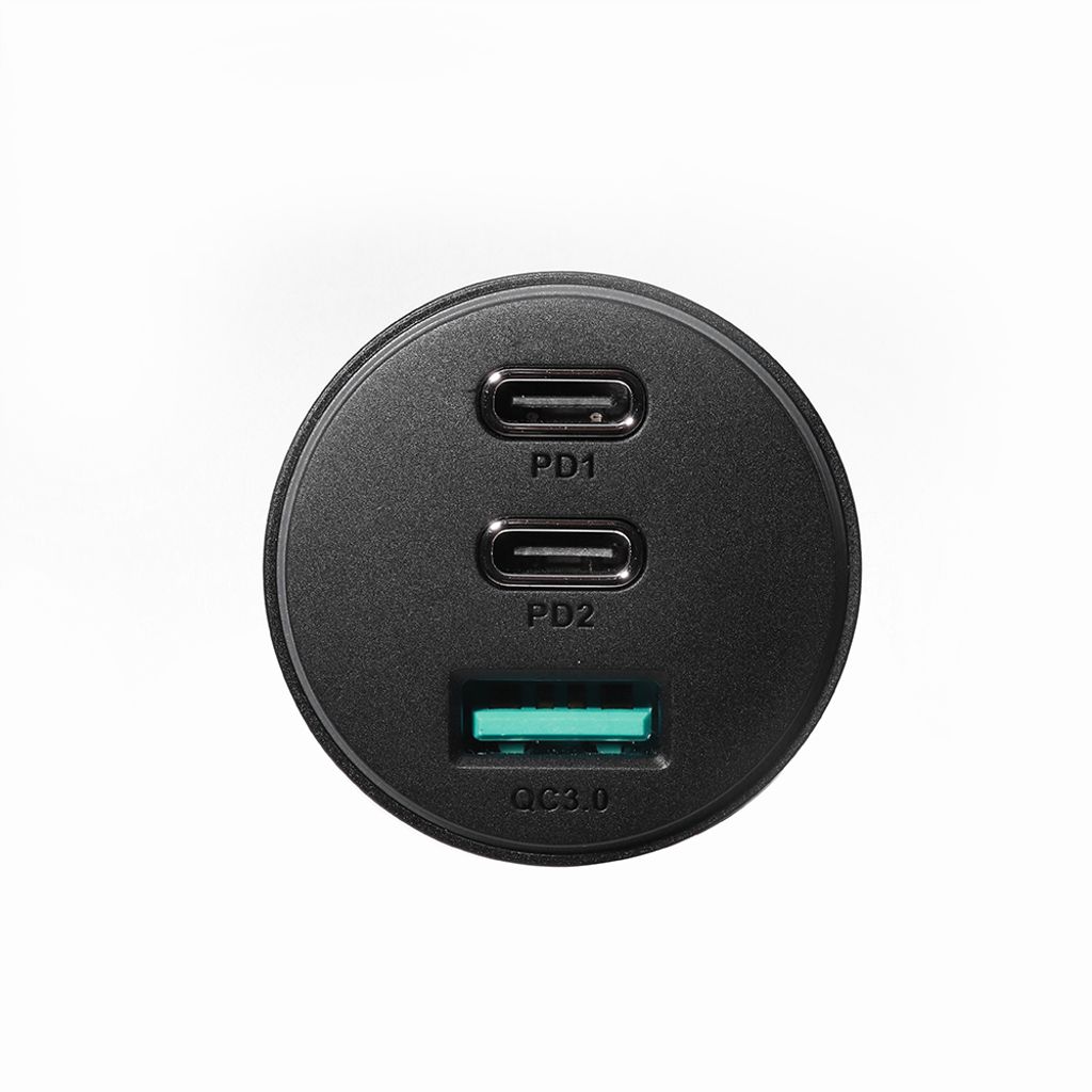 Joyroom biloplader 70W med 3 porte: USB, 2x USB-C sort (JR-CL26)