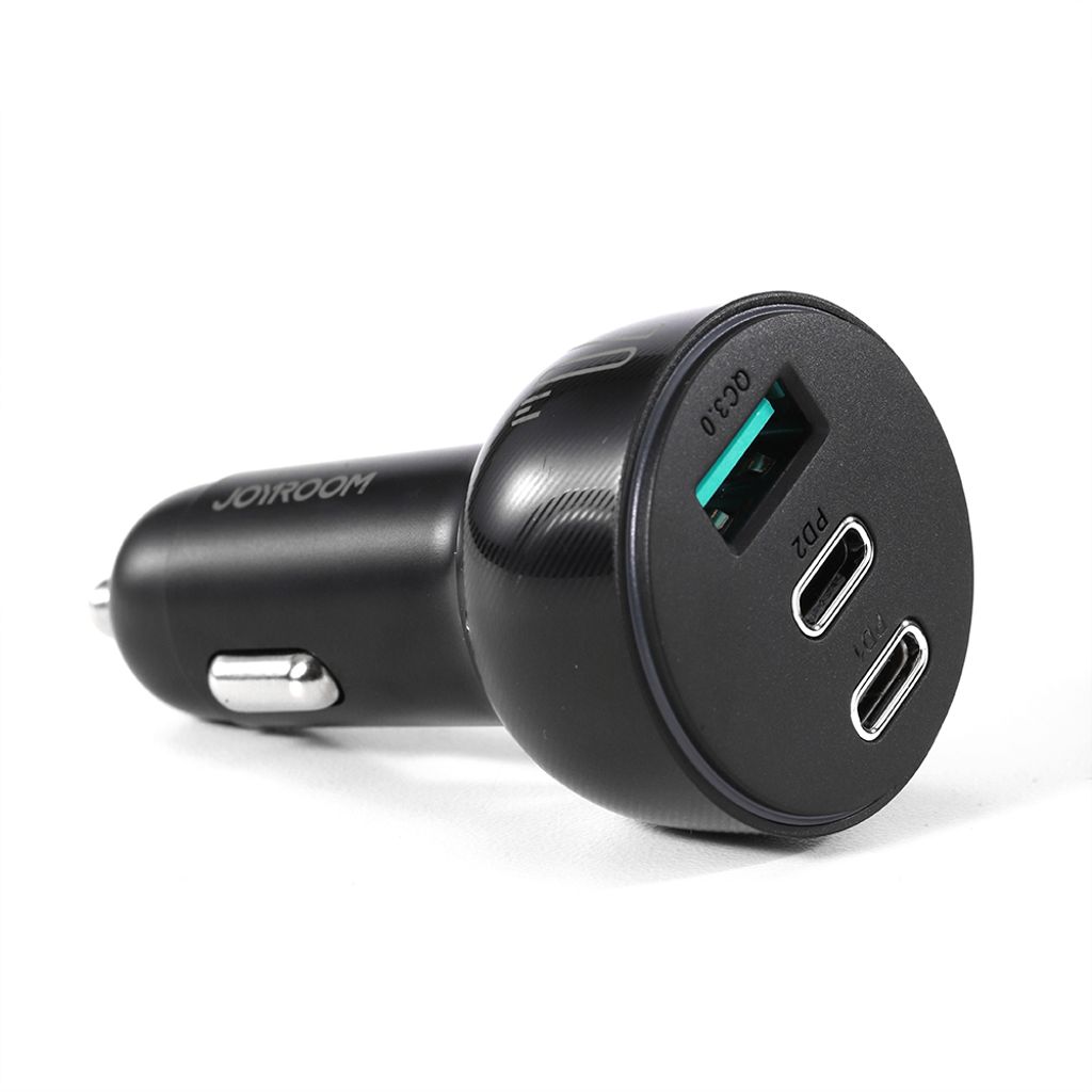 Joyroom biloplader 70W med 3 porte: USB, 2x USB-C sort (JR-CL26)