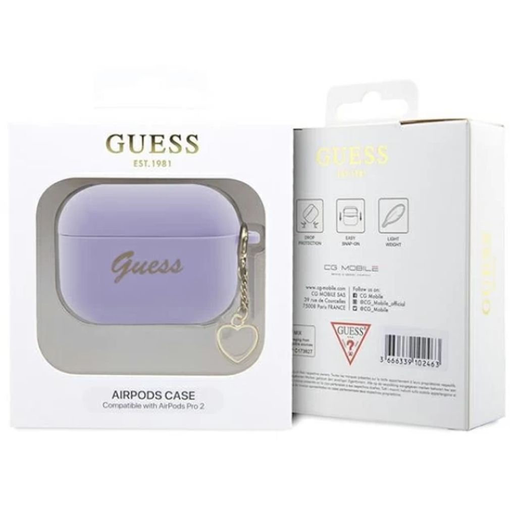 Guess Charm Heart Silikon Fodral till Airpods Pro 2 - Lila