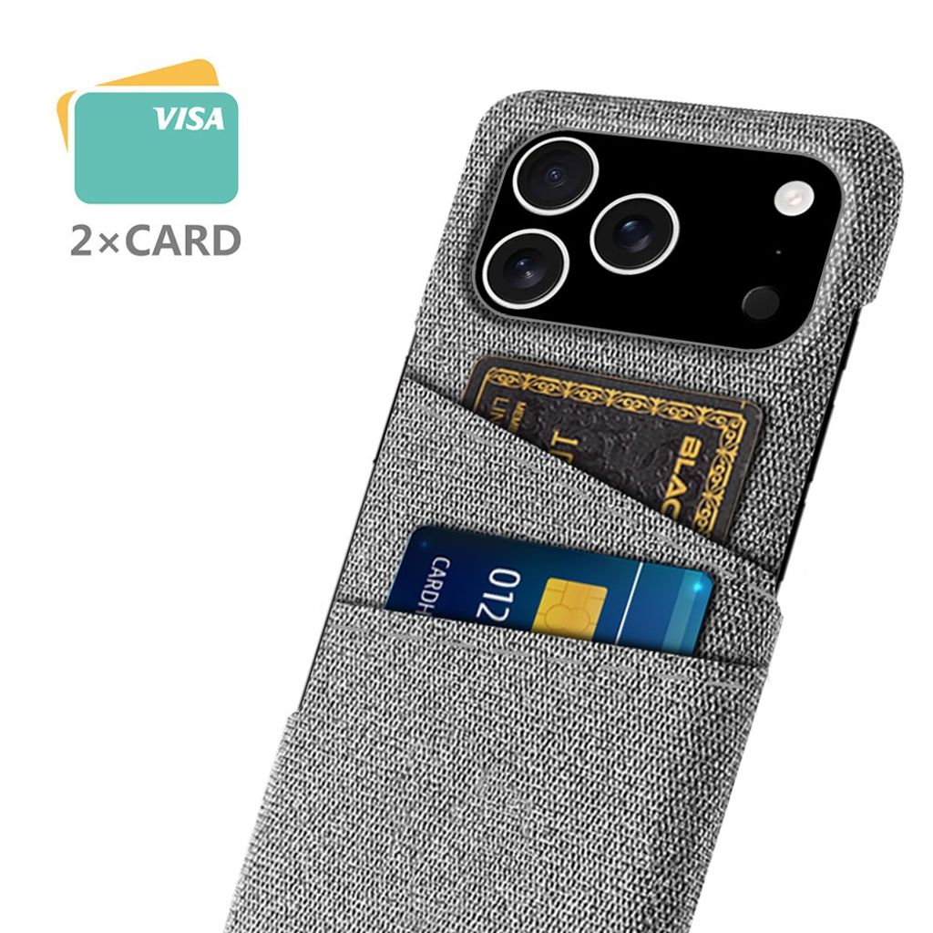 iPhone 17 Pro Skal i Textil med 2 Kortfack - Ljusgrå