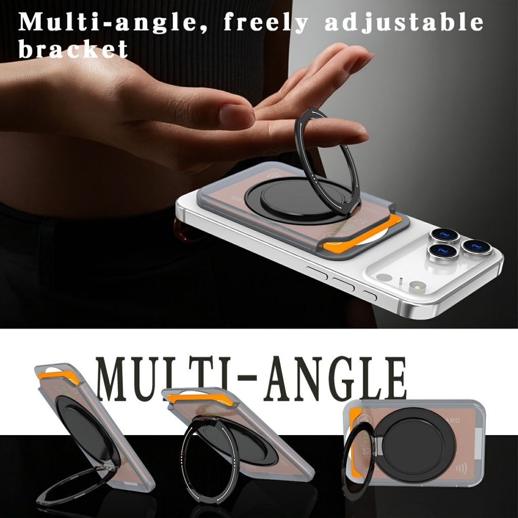 Magnetisk kortholder til mobiltelefon med ringstativ - gjennomsiktig grå