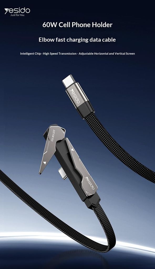 Yesido CA207 USB-C till USB-C laddkabel med stativ – Svart