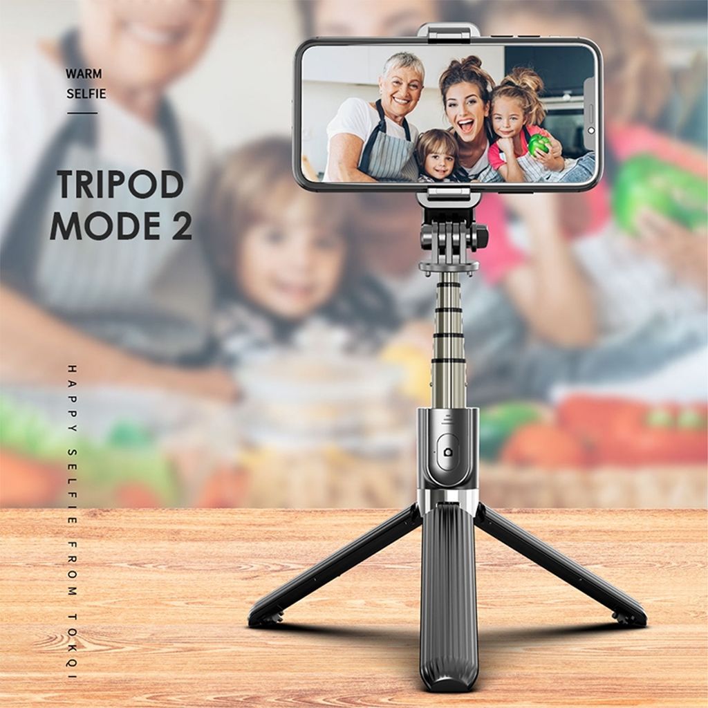 Vikbar Bluetooth Selfiepinne & stativ i aluminiumlegering, 86cm – svart