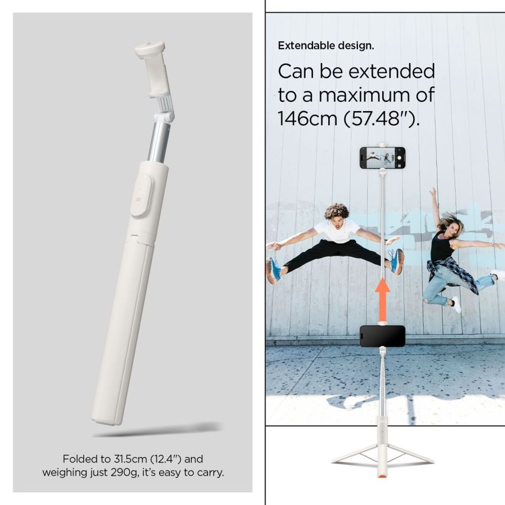 Spigen S541W Bluetooth selfiestang / stativ, 146 cm - hvit