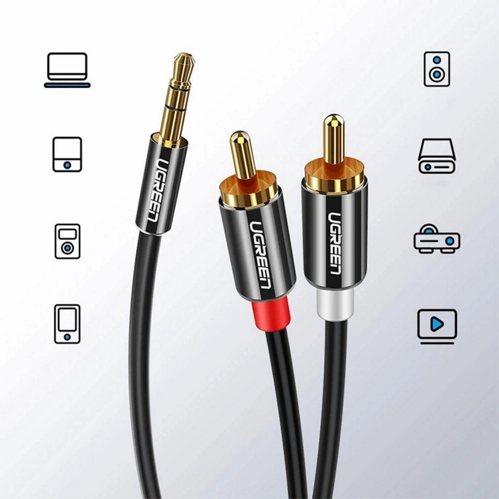 UGREEN AV116 3.5 mm till 2 x RCA ljudkabel, 1 m – svart