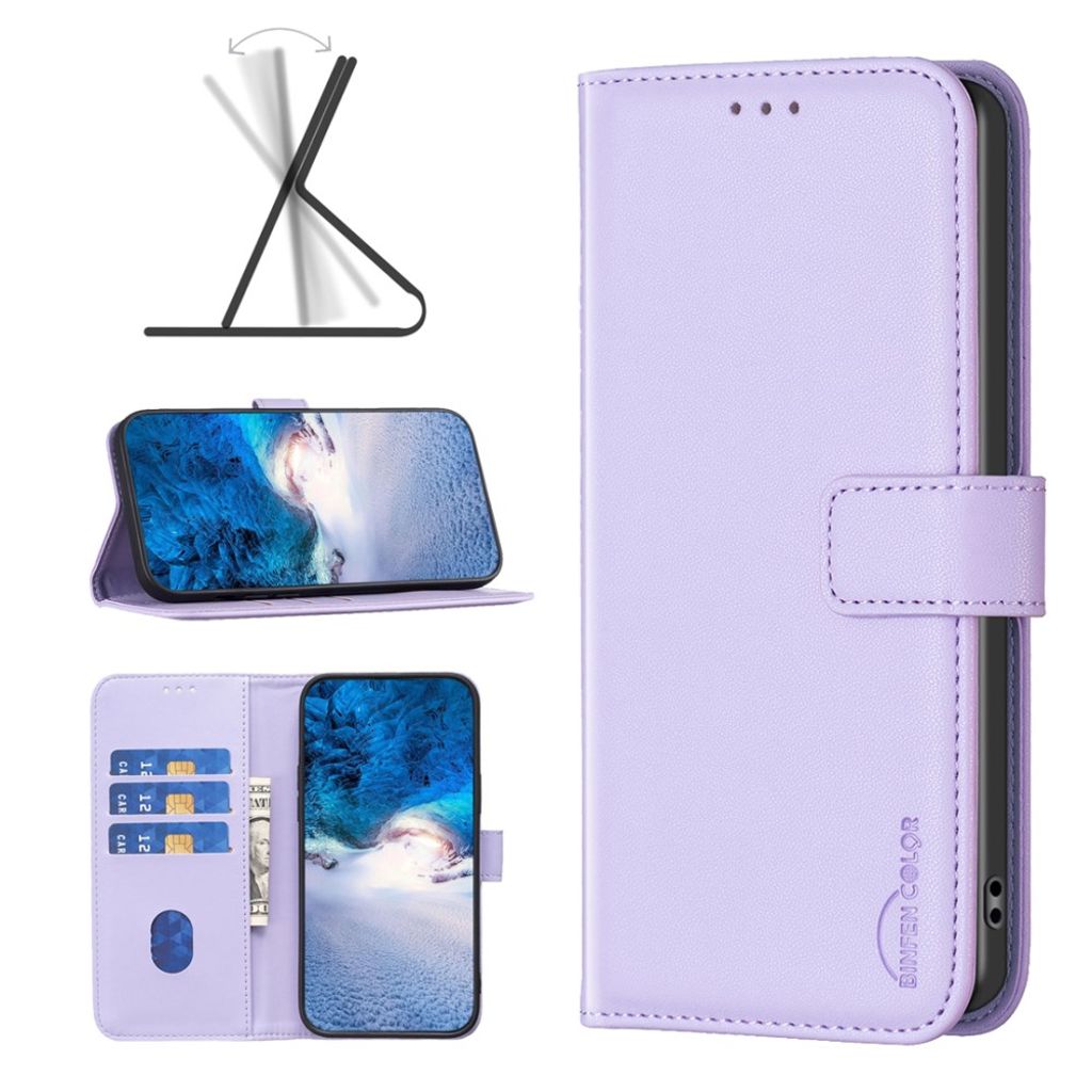 BINFEN COLOR iPhone 15 Wallet Cover Stand - Purple