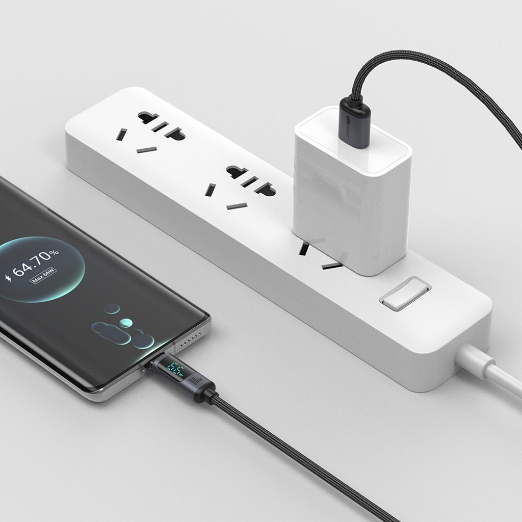 Joyroom Prism Series A16 USB-C / USB-A Kabel 66W 1.2m med LED-display – Sort
