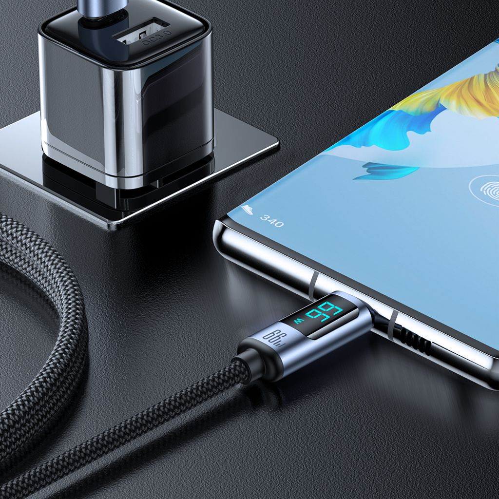 Joyroom Prism Series A16 USB-C / USB-A Kabel 66W 1.2m med LED-display – Sort
