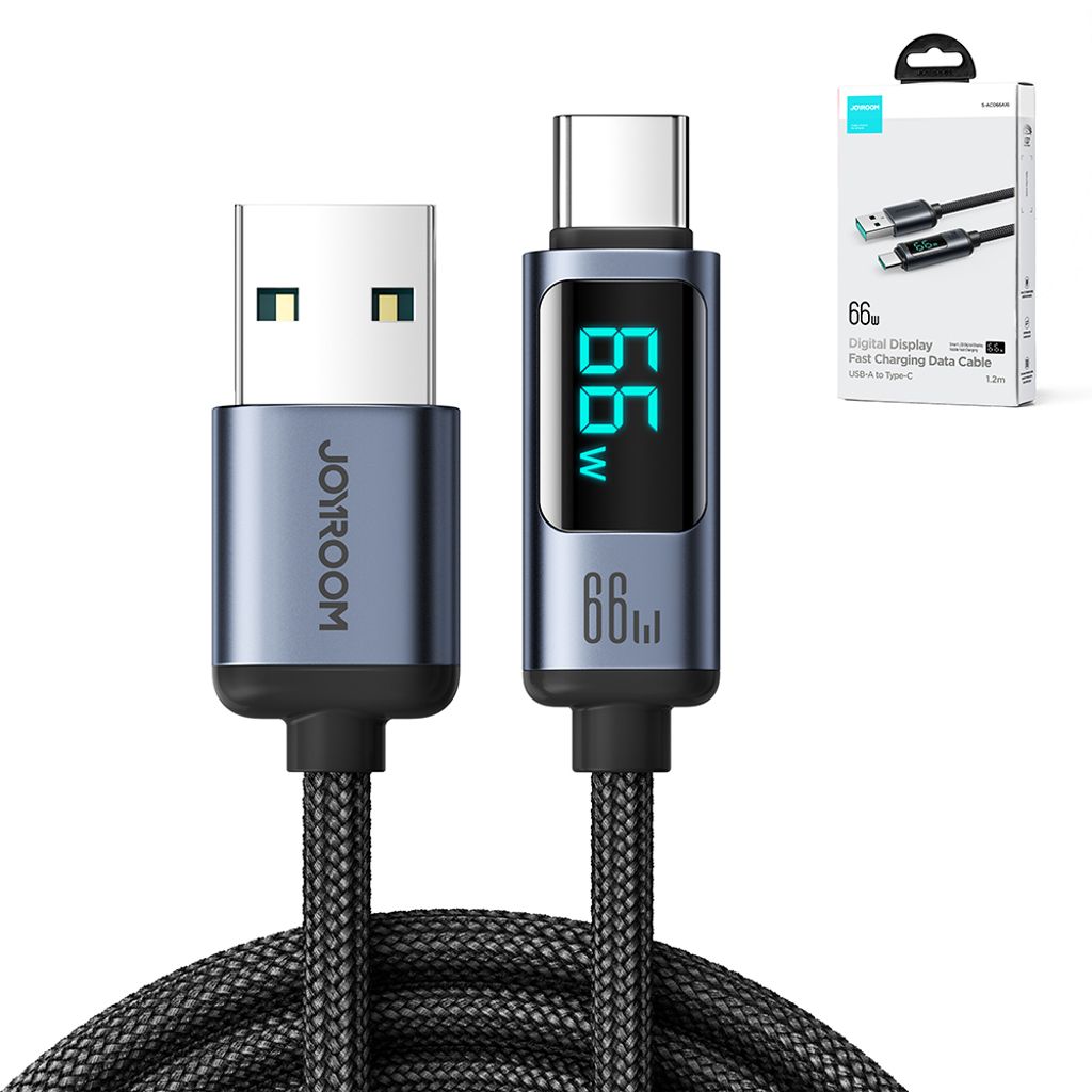 Joyroom Prism Series A16 USB-C / USB-A Kabel 66W 1.2m med LED-display – Sort