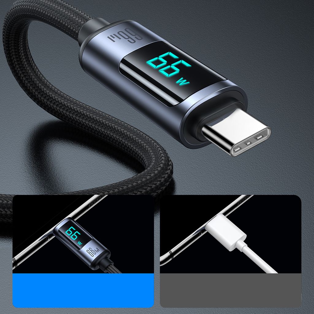 Joyroom Prism Series A16 USB-C / USB-A Kabel 66W 1.2m med LED-display – Sort