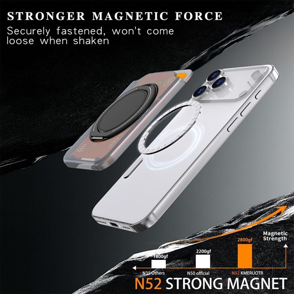 Magnetisk kortholder til mobiltelefon med ringstativ - gjennomsiktig grå