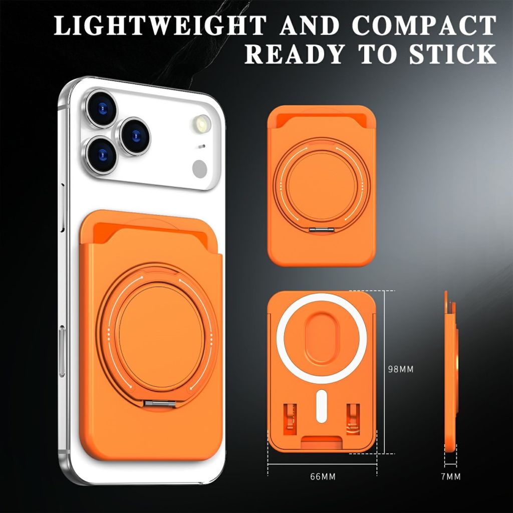 Magnetisk kortholder for mobiltelefon med ringstativ - oransje