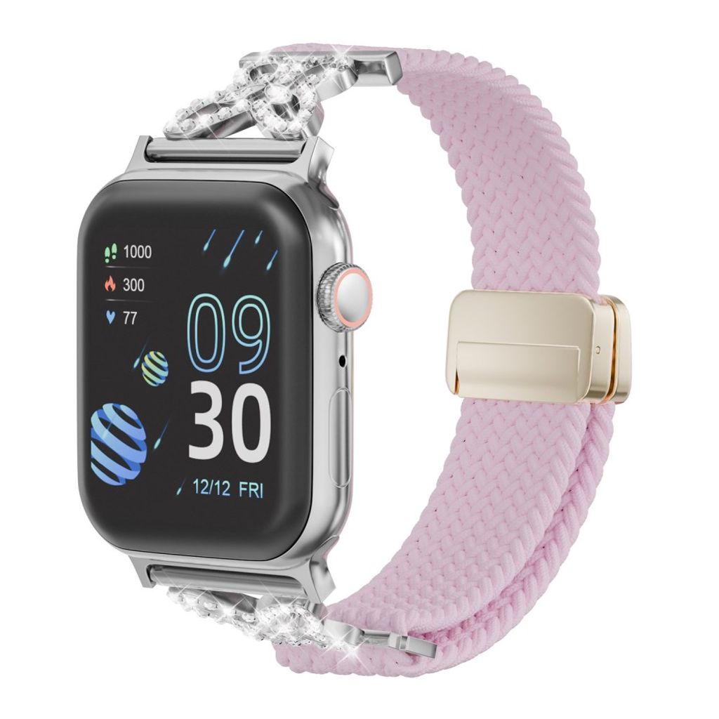 Apple Watch 49/46/44/42mm Flätat Klockarmband i Nylon med Strass - Lila