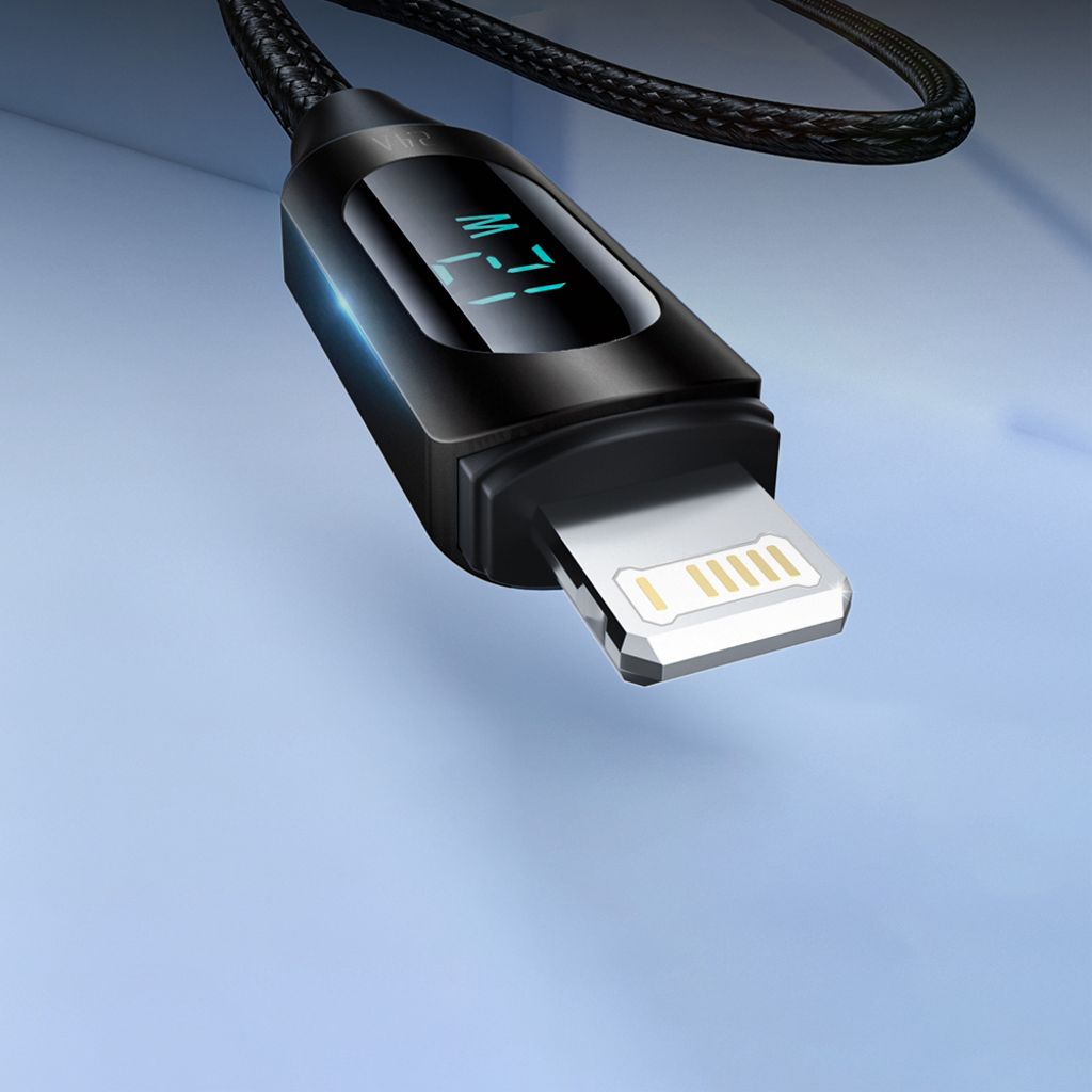 Wozinsky USB-A – Lightning -kaapeli LED-näytöllä, 2 m, musta