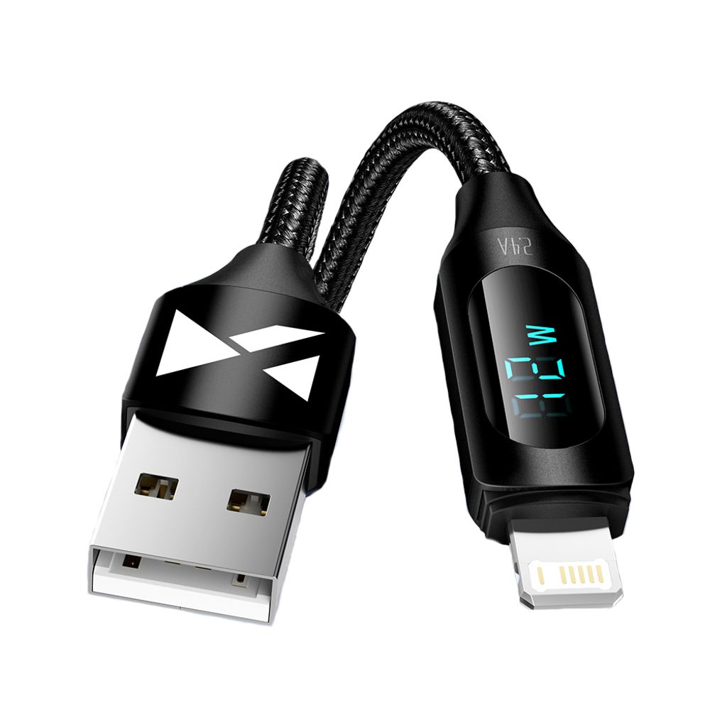 Wozinsky USB-A – Lightning -kaapeli LED-näytöllä, 2 m, musta