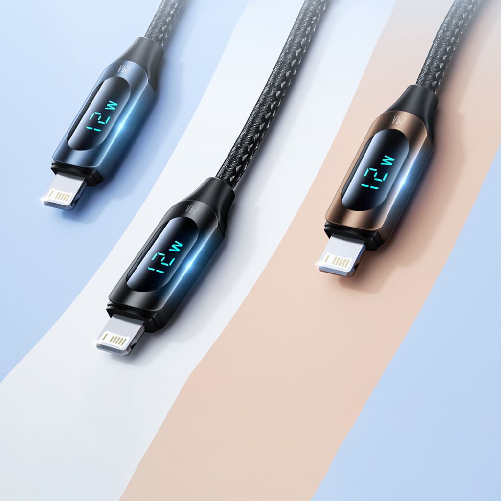 Wozinsky USB-A – Lightning -kaapeli LED-näytöllä, 2 m, musta