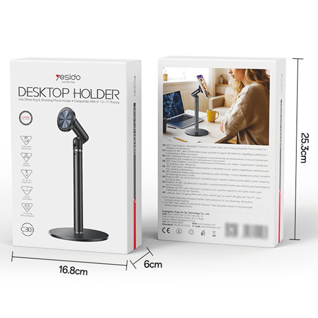 Yesido C303 Magnetisk Smarttelefonholder for Skrivebord - Svart