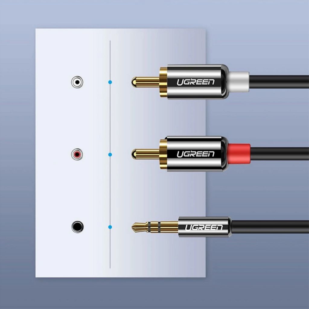 UGREEN AV116 3.5 mm till 2 x RCA ljudkabel, 1 m – svart