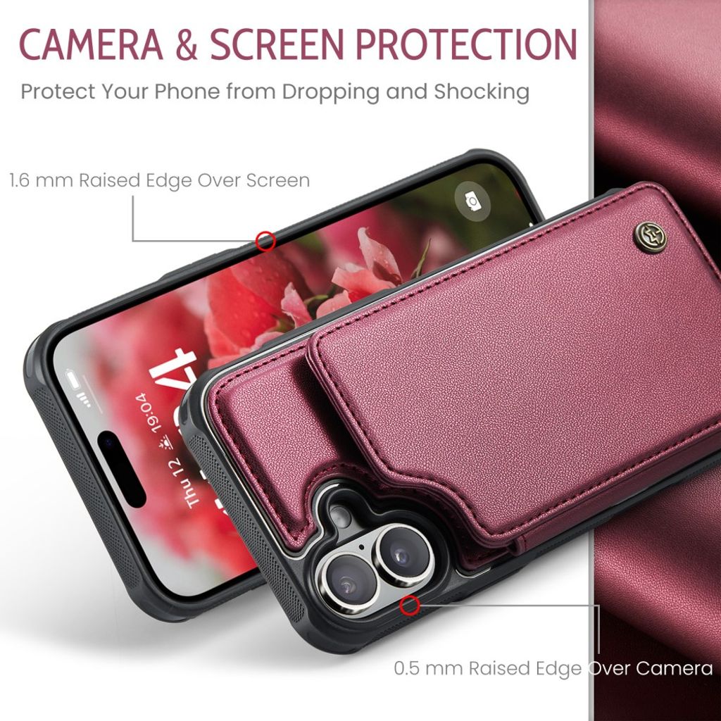 CASEME iPhone 16 Plus Case with 5 Card slots - Red