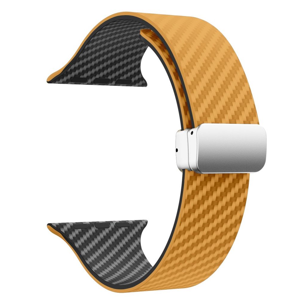 Apple Watch 49 / 46 / 44 / 42mm Klockarmband kolfibertextur - Ljusbrun/Svart