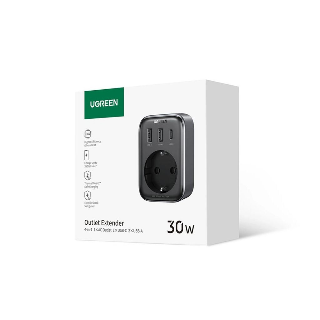 Ugreen väggladdare 2x USB-A, 1x USB-C, 30W, EU-kontakt 13A - Svart