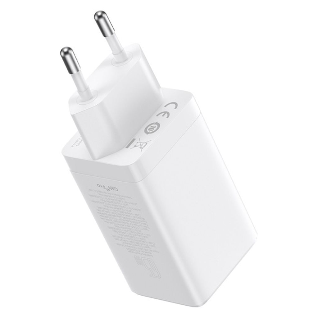 Baseus GaN5 Pro 65W hurtiglader med kabel – hvit (2x USB-C, 1x USB)