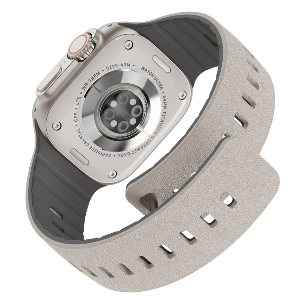 Apple Watch 49/46/44/42mm Klockarmband i texturerat silikon - Beige/Grå