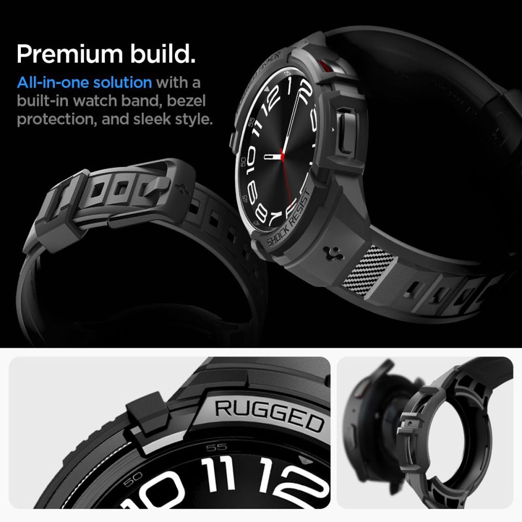 Spigen Rugged Armor Pro Klokkereim & Deksel til Samsung Galaxy Watch 6 Classic 47mm - Svart