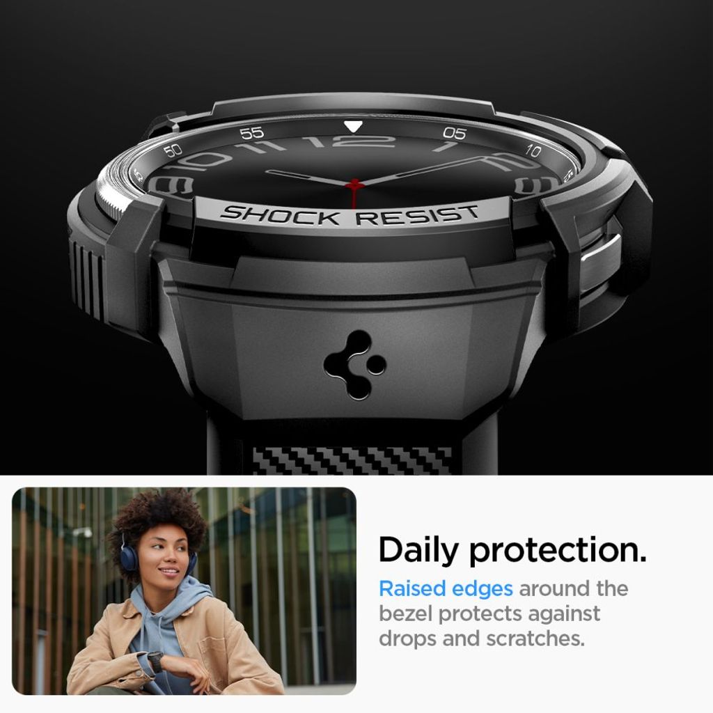 Spigen Rugged Armor Pro Klokkereim & Deksel til Samsung Galaxy Watch 6 Classic 47mm - Svart