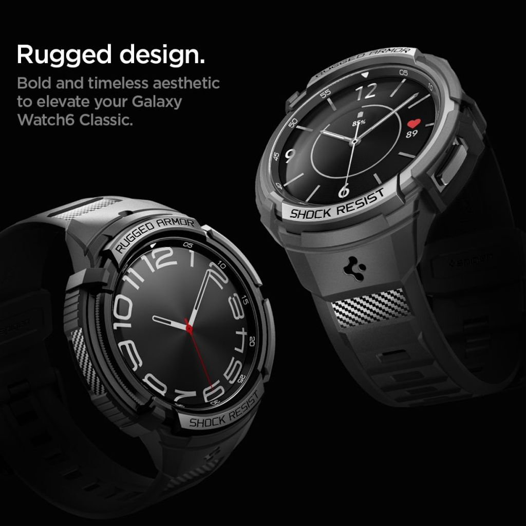 Spigen Rugged Armor Pro Klokkereim & Deksel til Samsung Galaxy Watch 6 Classic 47mm - Svart