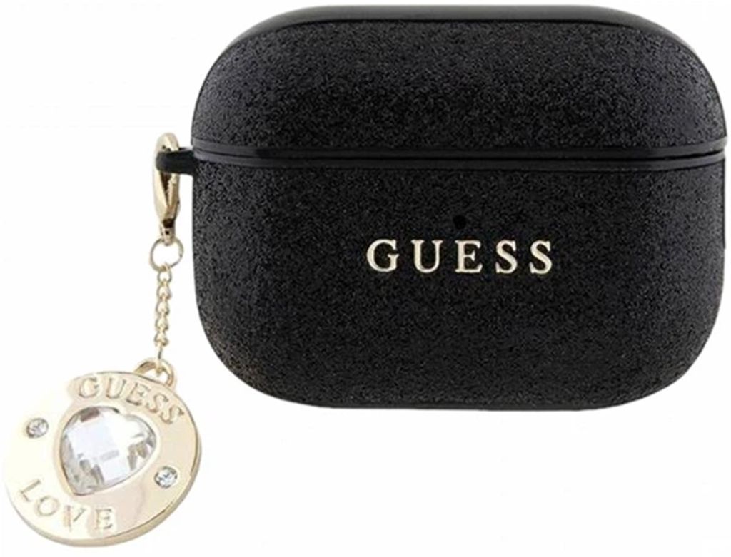 Guess AirPods Pro 2 Silikonfodral med glitterberlock – Svart