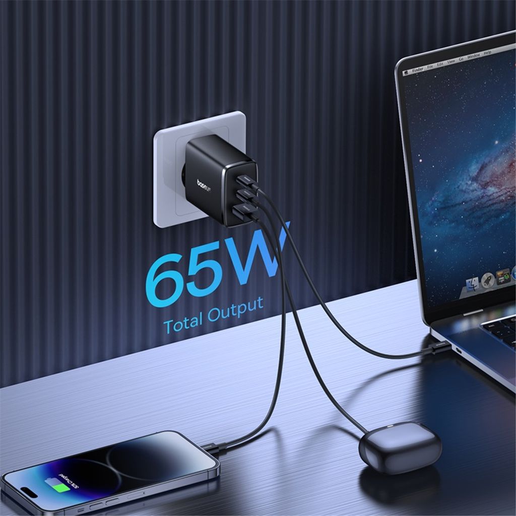 Baseus Cube Pro 65W GaN-lader 2x USB-C USB-A – svart