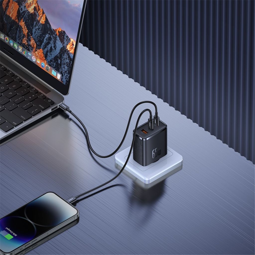 Baseus Cube Pro 65W GaN-lader 2x USB-C USB-A – svart