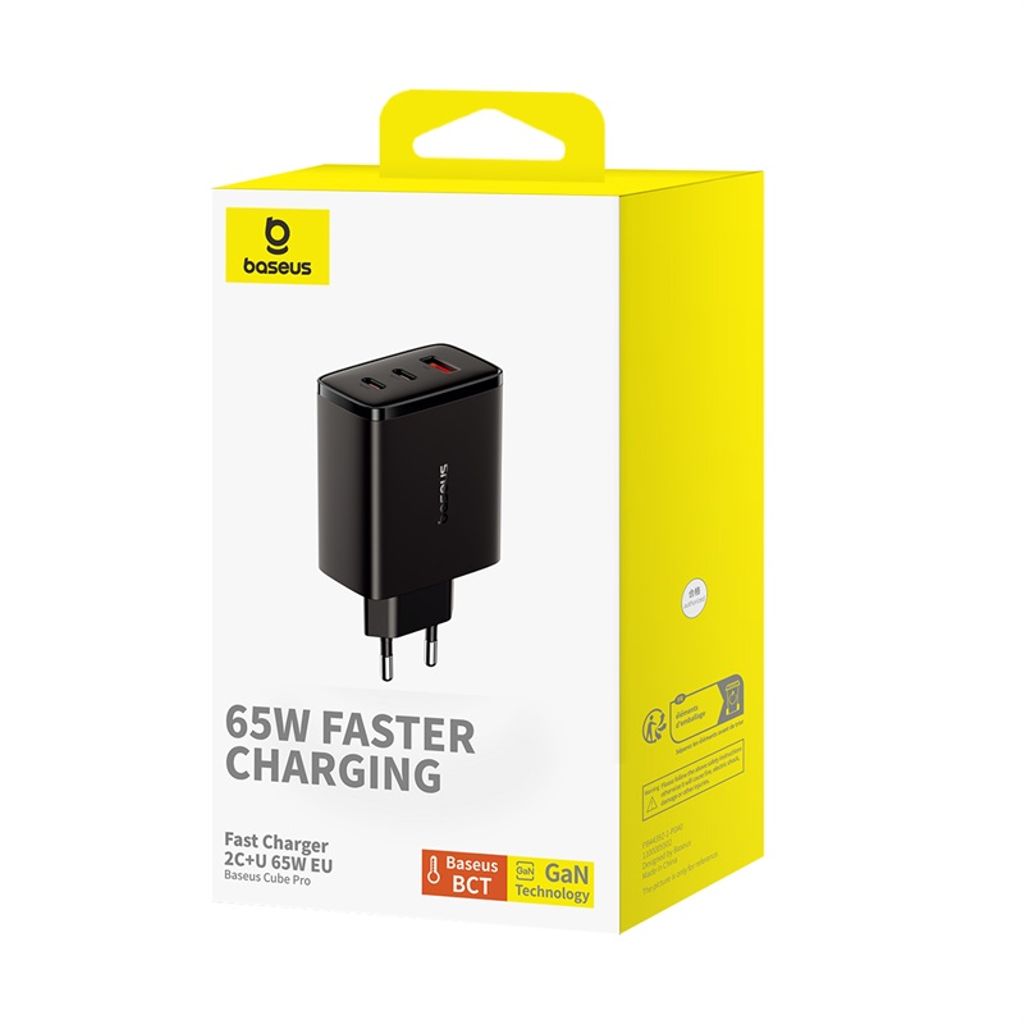 Baseus Cube Pro 65W GaN-lader 2x USB-C USB-A – svart