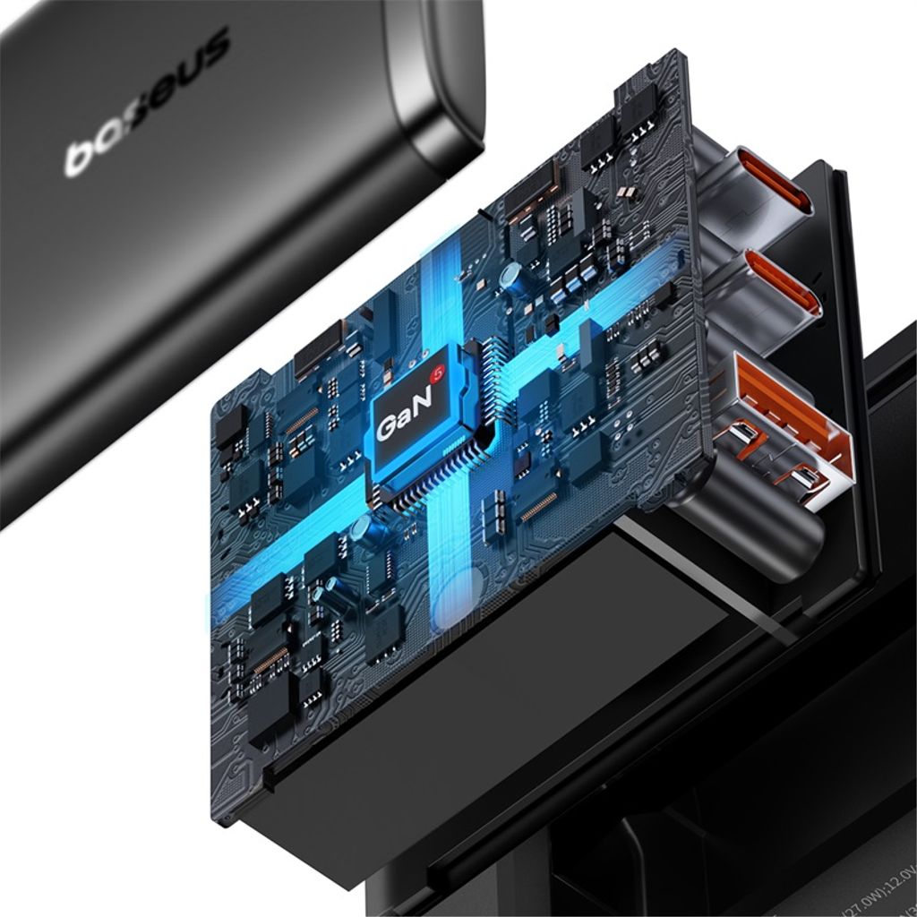 Baseus Cube Pro 65W GaN-lader 2x USB-C USB-A – svart