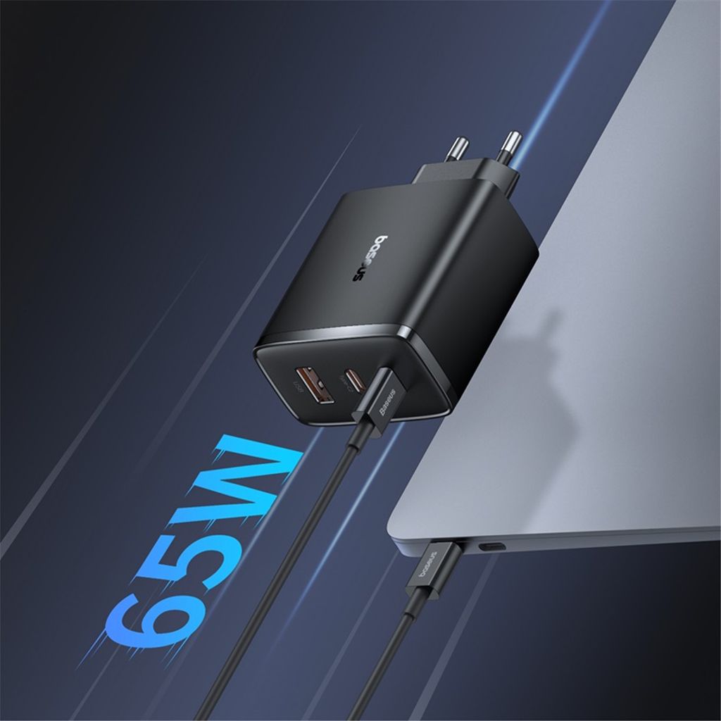 Baseus Cube Pro 65W GaN-lader 2x USB-C USB-A – svart