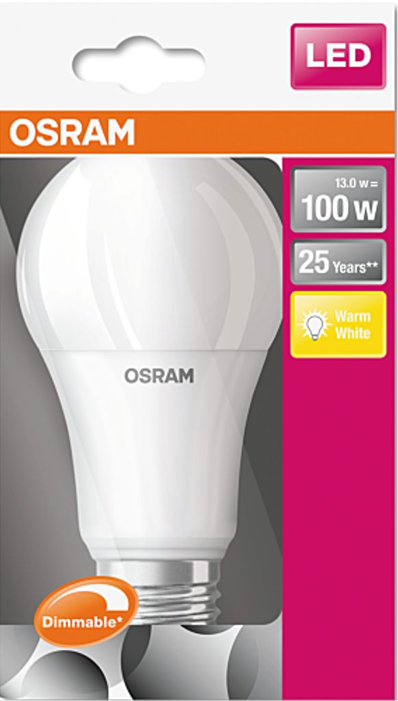 Osram LED-ljus standard 100W, E27, 2700k, 1522lm, frostad, dimbar - Varmvit