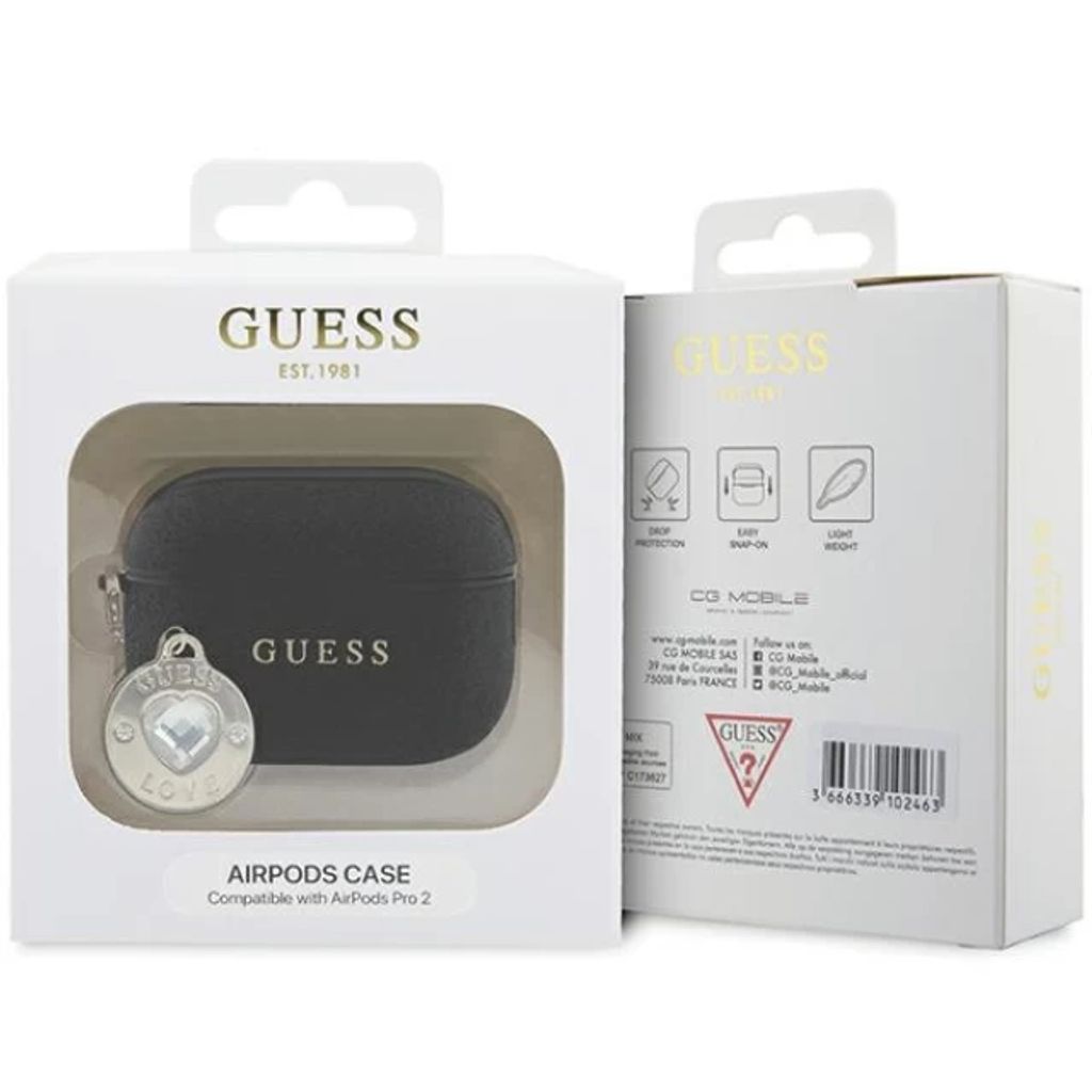 Guess AirPods Pro 2 Glitter Etui med Hjertevedhæng - Sort